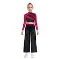 thumbnail image 1 of SiiRoh Girls Modern Jazz Dance Performance Set Sequins Crop Top and Chiffon Wide-Leg Side Slit Pants Hot Pink 6, 1 of 6