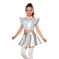 thumbnail image 1 of SiiRoh Girls Modern Jazz Latin Ballet Dance Outfits Sparkly Rhinestone Mock Neck Crop Top with Metallic Skirt Silver 14, 1 of 7