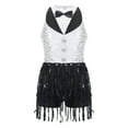 thumbnail image 1 of SiiRoh Girls Sequins Latin Dance Leotard Tassel Tuxedo Jazz Modern Dance Jumpsuit Gymnastic Skating White 6, 1 of 7