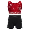 thumbnail image 1 of SiiRoh Girls Shiny Rhinestones Shorts Set Active Crop Tank Top Gymnastics Dance Sports Outfit Burgundy Black 14, 1 of 6