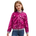 thumbnail image 1 of SiiRoh Girls Shiny Sequin Bomber Jacket Long Sleeve Zip Up Coat Sparkly Club Party Outerwear Tops Hot Pink 8, 1 of 7