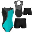 thumbnail image 1 of SiiRoh Girls Sleeveless Gymnastics Ballet Dance Leotard Tumbling Biketard with Active Shorts Blue Green&Black 6, 1 of 7