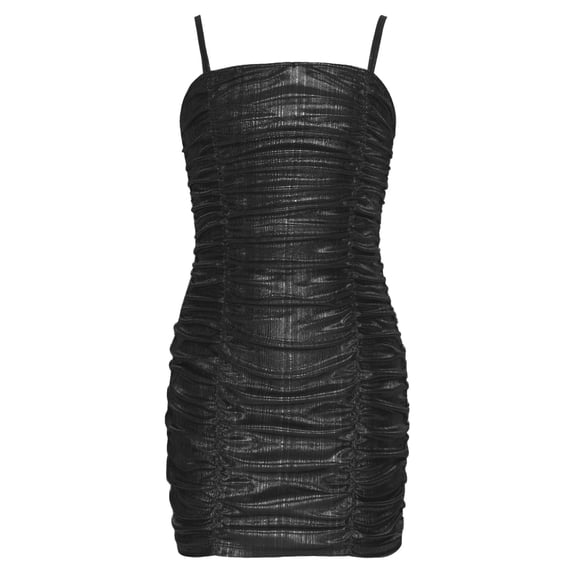 SiiRoh Girls Spaghetti Strap Cami Bodycon Mini Dress Sleeveless Ruched Short Slim Pencil Dresses Black 8