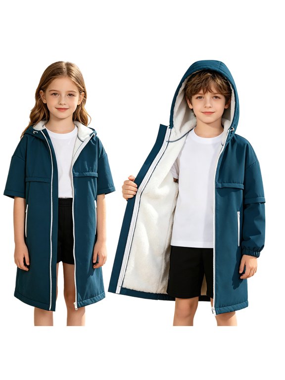 Girls Surf Changing Robe Beach Parka Jacket Warm Swimming Coat Thick Swim Poncho for Water Sports Navy Blue 4