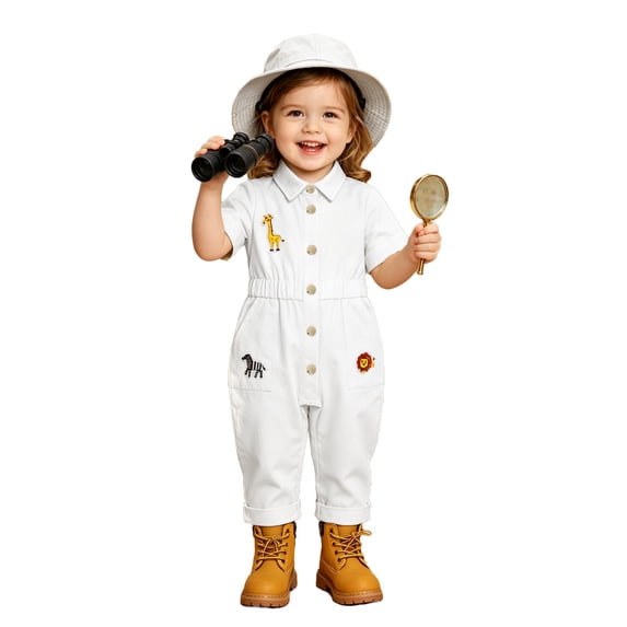 SiiRoh Infant Trailblazer Outfit Jungle Explorer Suit Zookeeper Jumpsuit Carnival Button Down Turndown Collar Overalls Ivory 9-12 Months