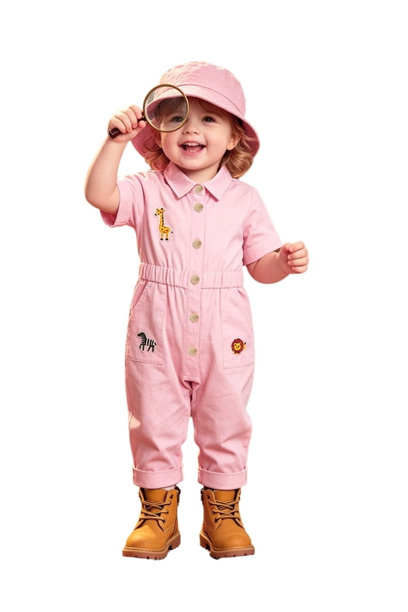Infant Trailblazer Outfit Jungle Explorer Suit Zookeeper Jumpsuit Carnival Button Down Turndown Collar Overalls Pink 3-4