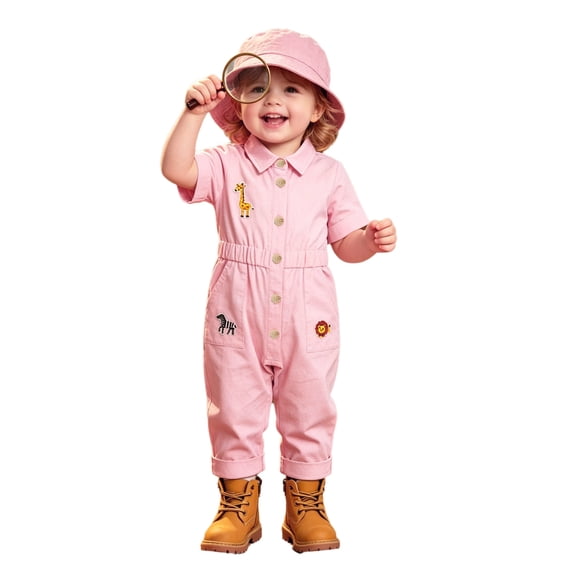 SiiRoh Infant Trailblazer Outfit Jungle Explorer Suit Zookeeper Jumpsuit Carnival Button Down Turndown Collar Overalls Pink 4-5
