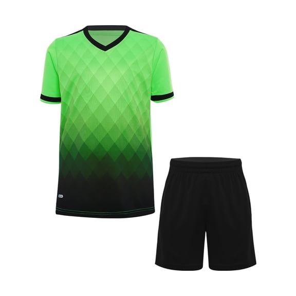 SiiRoh Kids Boys 2 Piece Sports Set Quick Dry Soccer Jersey Shirts and Shorts Athletic Outfits Sportwear Fluorescent Green 7-8