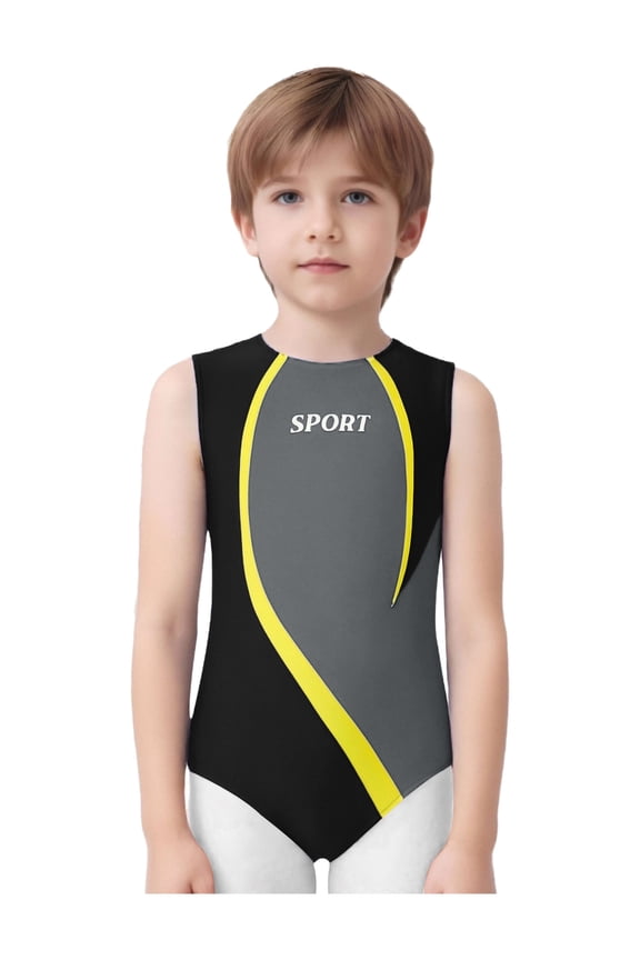 Kids Boys Gymnastics Leotard Sleeveless Tank Leotard Dance Ballet Unitard Biketard Athletic Bodysuit Gray 16