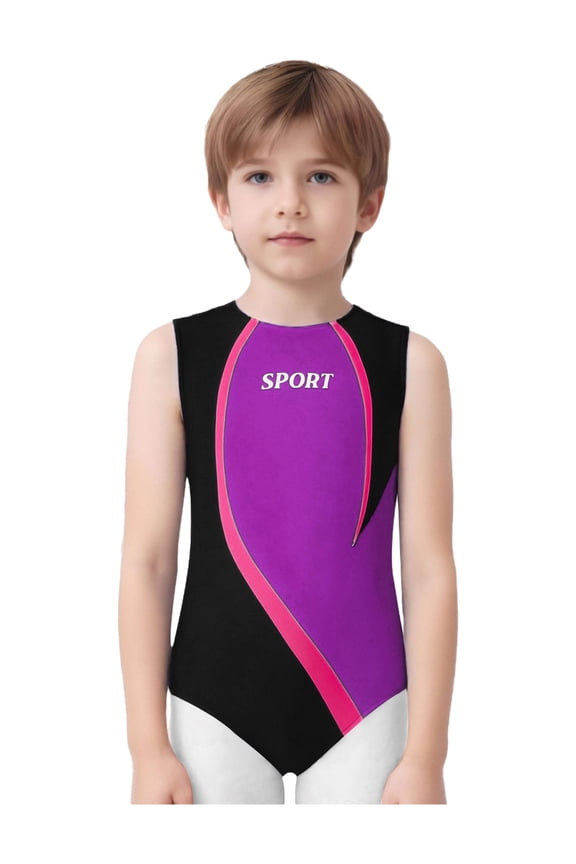 Kids Boys Gymnastics Leotard Sleeveless Tank Leotard Dance Ballet Unitard Biketard Athletic Bodysuit Purple 16