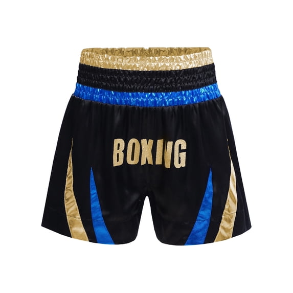 SiiRoh Kids Boys Muay Thai Boxing Shorts Metallic MMA Kickboxing Fight Shorts Workout Training Bottoms Blue&Gold 16