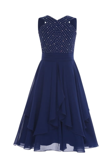 princess polly baby blue dress V Neck Short Sleeves Chiffon A-line Long Dark Navy Bridesmaid Dress   COCOSBRIDE