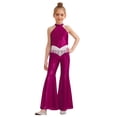 thumbnail image 1 of SiiRoh Kids Girls 70s Disco Jazz Dance Outfits Shiny Sequin Halter Crop Top with Flare Pants Stage Performance Hot Pink 12, 1 of 7