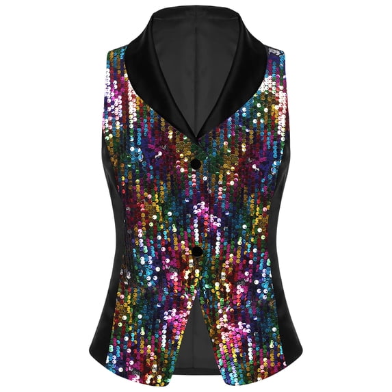 SiiRoh Kids Girls Glitter Sequin Vest Sleeveless Hip Hop Jazz Dance Party Stage Performance Waistcoat Top Colorful 10