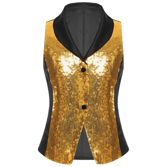SiiRoh Kids Girls Glitter Sequin Vest Sleeveless Hip Hop Jazz Dance Party Stage Performance Waistcoat Top Gold 6