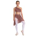 thumbnail image 1 of SiiRoh Kids Girls Modern Lyrical Dance Outfit One Shoulder Crop Top with Skirted Briefs Ballet Gymnastics Skating Performance Dancewear Dusty Pink 12, 1 of 6