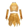 thumbnail image 1 of SiiRoh Kids Girls Shiny Sequins Crop Top with Metallic Skirt with Gloves Cheer Uniform Jazz Latin Dance Outfits Gold 14, 1 of 6