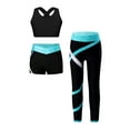 thumbnail image 1 of SiiRoh Kids Girls Yoga Dance Outfit Crop Top with Shorts Leggings 3-Piece Set for Gymnastics Skating Blue Green 14, 1 of 6