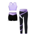 thumbnail image 1 of SiiRoh Kids Girls Yoga Dance Outfit Crop Top with Shorts Leggings 3-Piece Set for Gymnastics Skating Lavender 8, 1 of 6