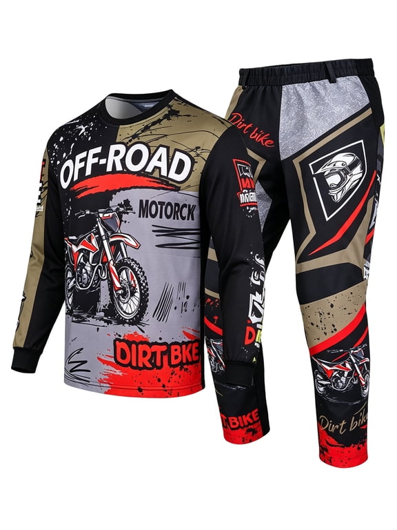Kids Motocross Cycling Set Boys Dirt Bike Long Sleeve Jersey Pants Breathable Off‑Road MTB Motorcycle Riding Cycling Suit Green 10