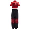 thumbnail image 1 of SiiRoh Kids Sequins Dance Crop Top with Jogger Pants 2 Piece Hip Hop Dancing Clothes Disco Party Outfits Burgundy 12, 1 of 6