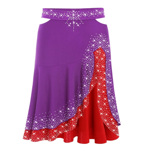 SiiRoh Latin Dance Skirt for Women Irregular Hem Rumba Samba Salsa Ballroom Flamenco Dance Skirts Purple S