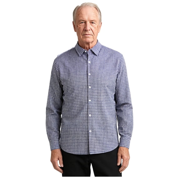 SiiRoh Men Elderly Adaptive Tee Shirts Open Back with Full Back Overlap Loose Long Sleeve Button-up Shirt for Daily Caring Dark Blue L