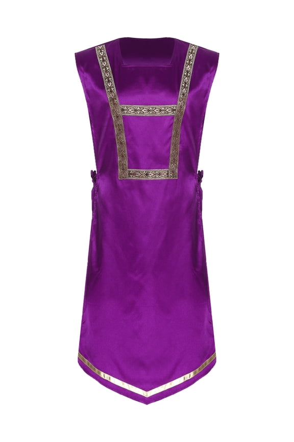 Men Liturgical Praise Dance Tunic Overlays Sleeveless Side Lace-up Church Worship Dance Pullover Top Purple 3XL