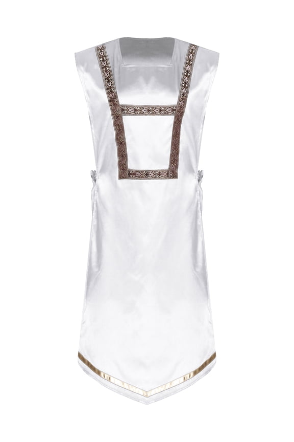 Men Liturgical Praise Dance Tunic Overlays Sleeveless Side Lace-up Church Worship Dance Pullover Top White XL