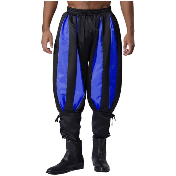 SiiRoh Men Viking Harem Pants Panels Elastic Waist Ankle Banded Trousers Victorian Pants Blue M