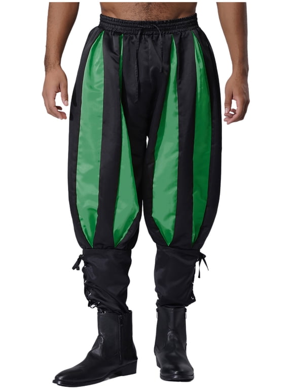 Men Viking Harem Pants Panels Elastic Waist Ankle Banded Trousers Victorian Pants Green M