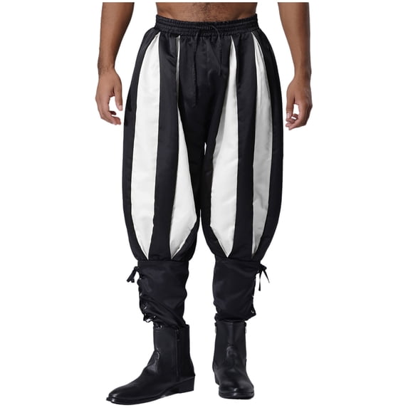 SiiRoh Men Viking Harem Pants Panels Elastic Waist Ankle Banded Trousers Victorian Pants White M
