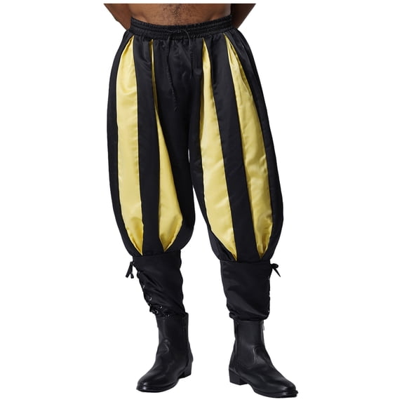 SiiRoh Men Viking Harem Pants Panels Elastic Waist Ankle Banded Trousers Victorian Pants Yellow L
