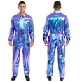 thumbnail image 1 of SiiRoh Metallic Shiny Coveralls for Men Long Sleeves Turn Down Collar Work Jumpsuit with Waistband Blue XXL, 1 of 7