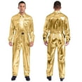 thumbnail image 1 of SiiRoh Metallic Shiny Coveralls for Men Long Sleeves Turn Down Collar Work Jumpsuit with Waistband Gold L, 1 of 4