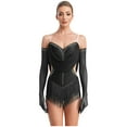 thumbnail image 1 of SiiRoh Women 2 Pieces Latin Dance Outfit Tassel Samba Salsa Jazz Dance Leotards Bodysuit with Gloves Black M, 1 of 7