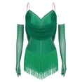 thumbnail image 1 of SiiRoh Women 2 Pieces Latin Dance Outfit Tassel Samba Salsa Jazz Dance Leotards Bodysuit with Gloves Green XXL, 1 of 6