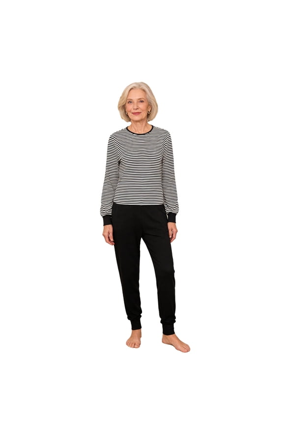Women Elderly Alzheimer Nursing Striped Jumpsuit Long Sleeve Zip Anti-strip for Special Needs Caring Disabilities Black M