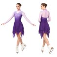 thumbnail image 1 of SiiRoh Women Figure Skating Dress Long Sleeve Gradient Color Dance Competition Party Shiny Rhinestones Dress Purple M, 1 of 6