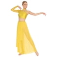 thumbnail image 1 of SiiRoh Women Modern Lyrical Dance Outfit Rhinestone Crop Tops with Wide Leg Pants Built-in Briefs Ice Skating Dancewear Yellow XXL, 1 of 7
