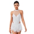 thumbnail image 1 of SiiRoh Women's Glittery Rhinestone Latin Dance Leotard Fringe Samba Rumba Ballroom Dancing Dress White S, 1 of 5
