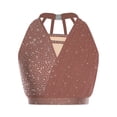thumbnail image 1 of SiiRoh Women's Glittery Rhinestone Lyrical Ballet Dance Crop Tops Halter Neck Sleeveless Tank Top Dusty Pink M, 1 of 5