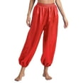 thumbnail image 1 of SiiRoh Women's Indian Belly Dance Satin Harem Pants Loose Solid Color Hippie Trousers Pantalons Red M, 1 of 7