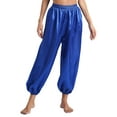 thumbnail image 1 of SiiRoh Women's Indian Belly Dance Satin Harem Pants Loose Solid Color Hippie Trousers Pantalons Royal Blue S, 1 of 7