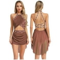 thumbnail image 1 of SiiRoh Women's Lyrical Dance Dress Glittery Cutout Strappy Backless Halter Skirted Leotard Dancewear Dusty Pink S, 1 of 7