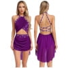 SiiRoh Women's Lyrical Dance Dress Glittery Cutout Strappy Backless Halter Skirted Leotard Dancewear Purple M