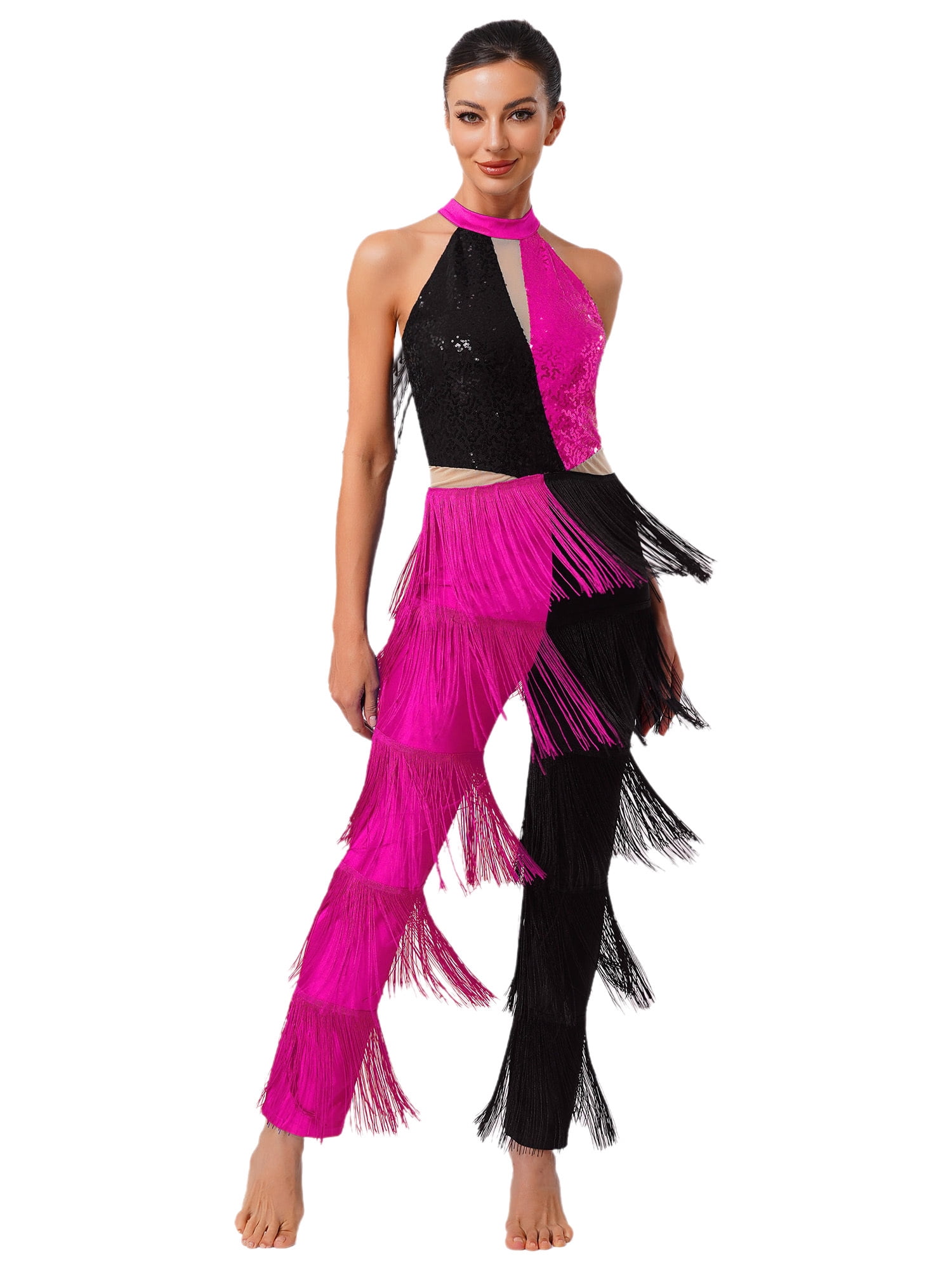 SiiRoh Womens 1970s Sparkly Disco Dance Jumpsuit Sequin Tassel Fringe siiroh-womens-1970s-sparkly-disco-dance-jumpsuit-sequin-tassel-fringe