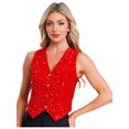 thumbnail image 1 of SiiRoh Womens Glitter Sequins Waistcoat Sleeveless Blazer Jacket Vest Top V Neck Tuxedo Clubwear Red L, 1 of 4