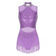 thumbnail image 1 of SiiRoh Womens Glittery Sequins Tassel Dance Dress for Latin Jazz Leotard Lyrical Dancewear Purple M, 1 of 7