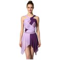 thumbnail image 1 of SiiRoh Womens Rhinestone Lyrical Dance Dress Color Block Mesh Ruched Twisted Knot Irregular Hem Sleeveless Leotard Dress Purple S, 1 of 7